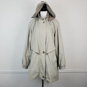 Fleet Street Coat Parka Trench Hooded Water Resistant Spring Fall Beige Size L